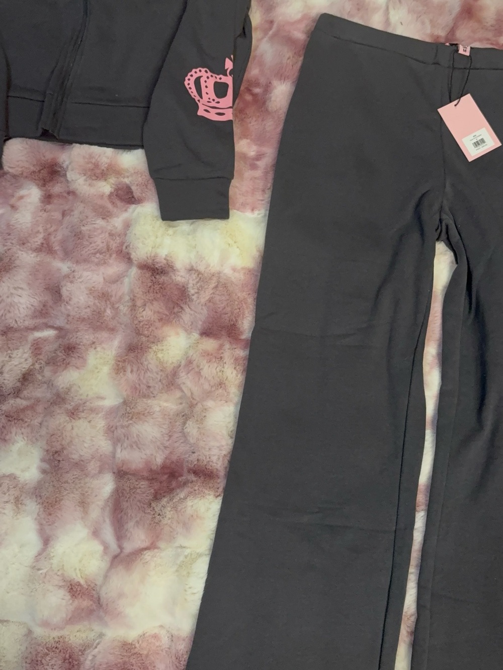 NWT Juicy Couture Dark Gray with Pink Crowns and Bling logos Hoodie and Sweats